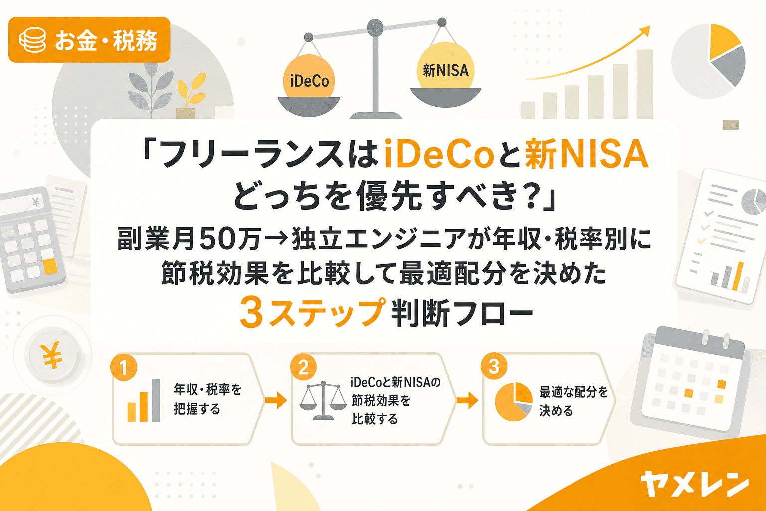 「フリーランスはiDeCoと新NISAどっちを優先すべき?」副業月50万→独立エンジニアが年収・税率別に節税効果を比較して最適配分を決めた3ステップ判断フロー
