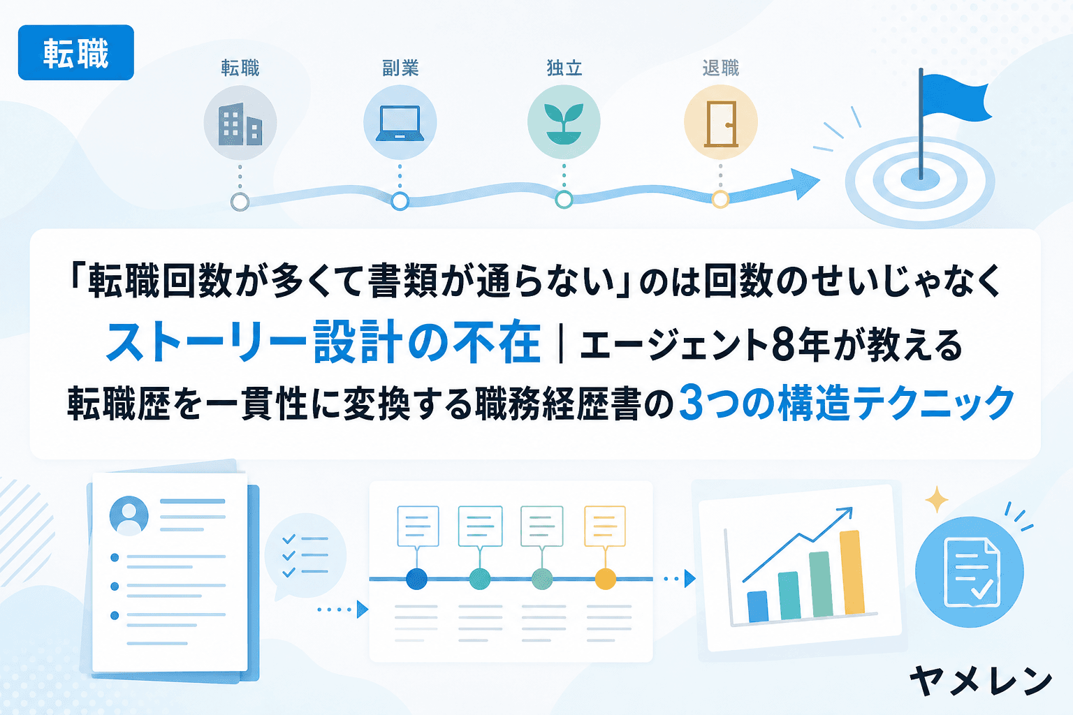 「転職回数が多くて書類が通らない」のは回数のせいじゃなくストーリー設計の不在|エージェント8年が教える転職歴を一貫性に変換する職務経歴書の3つの構造テクニック